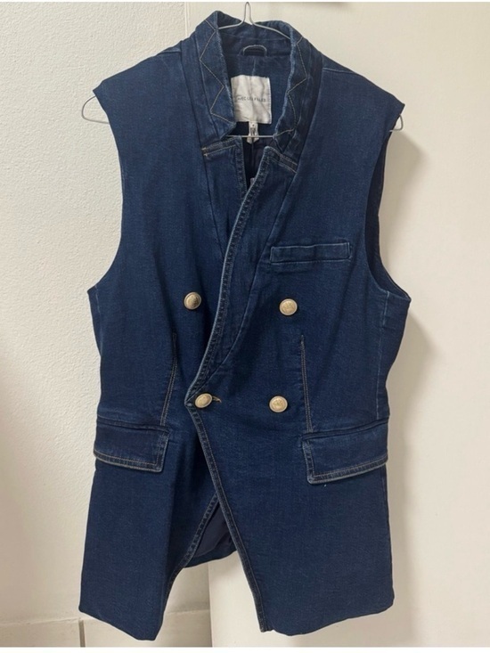 Avec Les Filles Jackets & Blazers - Avec Les Filles Dark Blue Double-Breasted Denim Vest